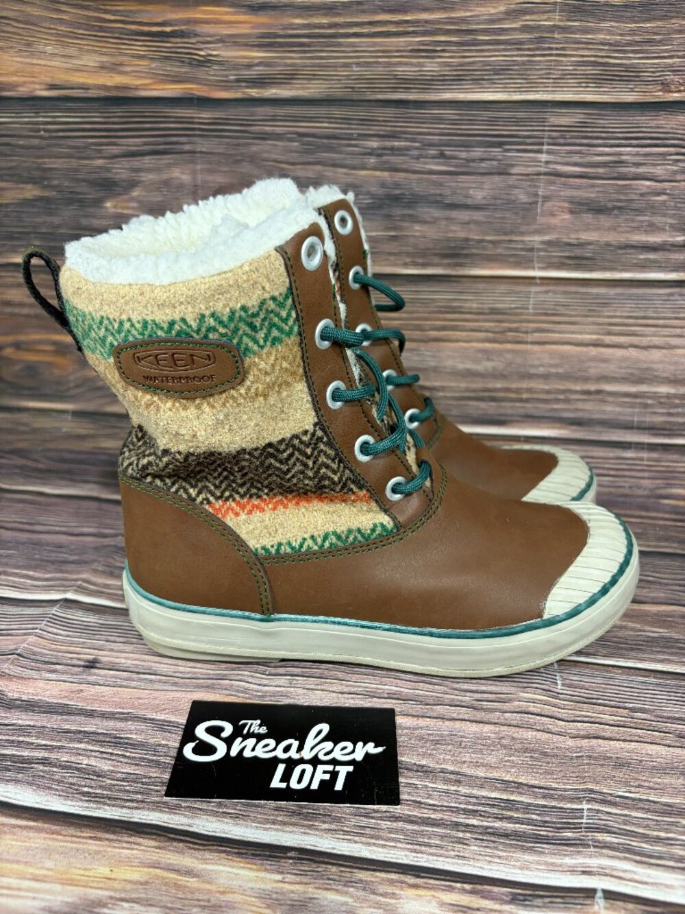 Keen Elsa Mid Waterproof Boots Brown Wool Striped Size 7.5